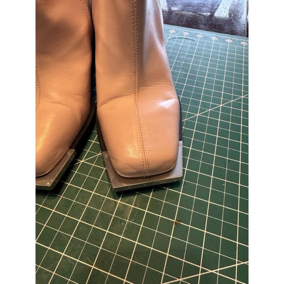 Nessie Circus NY Square-Toe Pink Leather Ankle Boots Black Block Heels size 10 - Picture 3 of 8